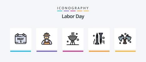 la línea del día del trabajo llenó el paquete de 5 íconos que incluye el ángulo. construcción . reparar. llave inglesa. diseño de iconos creativos vector