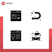 4 Solid Glyph concept for Websites Mobile and Apps code browser development sign development Editable Vector Design Elements