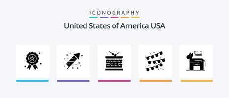 paquete de iconos de glifo 5 de EE. UU. que incluye americano. bombilla de fiesta tambor. decoración de fiesta S t. diseño de iconos creativos vector