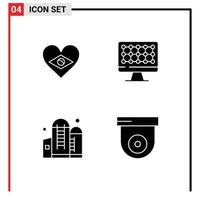 Universal Icon Symbols Group of 4 Modern Solid Glyphs of heart grain love hardware camera Editable Vector Design Elements