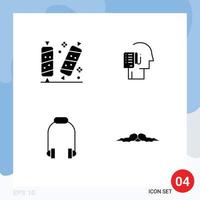 Pack of 4 Modern Solid Glyphs Signs and Symbols for Web Print Media such as candy tasks sugar list earphone Editable Vector Design Elements