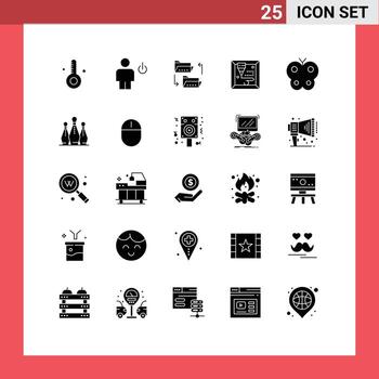 Group of 25 Modern Solid Glyphs Set for butterfly printing standby machine file sharing Editable Vector Design Elements