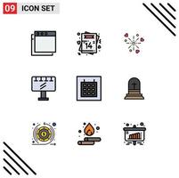 Universal Icon Symbols Group of 9 Modern Filledline Flat Colors of wireframe calendar celebration advertisement sign Editable Vector Design Elements