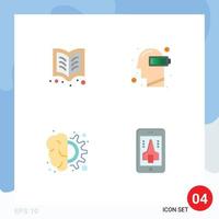 Modern Set of 4 Flat Icons and symbols such as reading brain reading low gear Editable Vector Design Elements