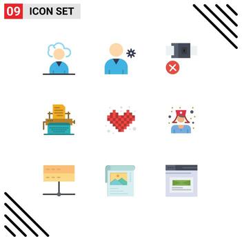 Universal Icon Symbols Group of 9 Modern Flat Colors of tetris games lock competition document Editable Vector Design Elements