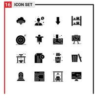 Pack of 16 Modern Solid Glyphs Signs and Symbols for Web Print Media such as media warehouse arrow logistic box Editable Vector Design Elements