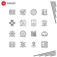 paquete de iconos vectoriales de stock de 16 signos y símbolos de línea para elementos de diseño de vectores editables de la lista recibida de chip de microchip