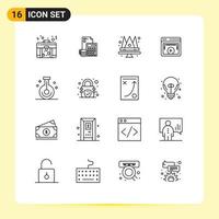 Modern Set of 16 Outlines and symbols such as video display calculator page king Editable Vector Design Elements