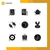 9 Thematic Vector Solid Glyphs and Editable Symbols of finance nutrition tea healthy diet Editable Vector Design Elements