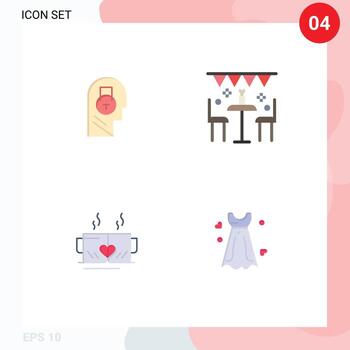 Set of 4 Modern UI Icons Symbols Signs for lock party data decoration cup Editable Vector Design Elements