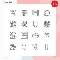 paquete de 16 signos y símbolos de contornos modernos para medios de impresión web, como elementos de diseño de vectores editables en papel de globo web internacional mundial