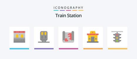 estación de tren plana 5 paquete de iconos que incluye la estación. ligero. mapa. urbano. oficina. diseño de iconos creativos vector
