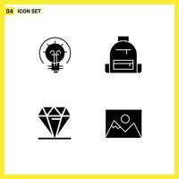 Set of 4 Modern UI Icons Symbols Signs for bulb diamond solution camping rich Editable Vector Design Elements