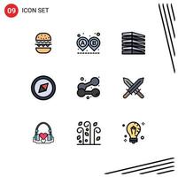 Filledline Flat Color Pack of 9 Universal Symbols of weightlifting exercise building dumbbell estate Editable Vector Design Elements