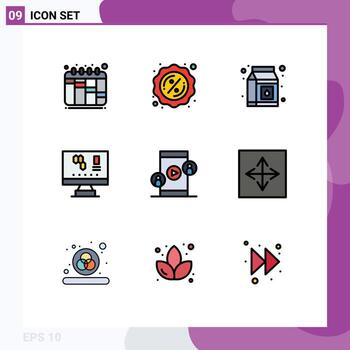 conjunto moderno de 9 colores planos y símbolos de línea de llenado, como elementos de diseño de vectores editables de ciencia de conferencia de paquete de tecnología angular