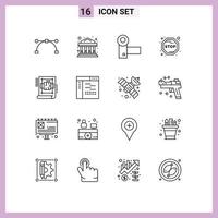 Pack of 16 creative Outlines of blue print interior electronics architecture journey Editable Vector Design Elements