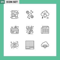 Set of 9 Vector Outlines on Grid for corn card cloud banking share Editable Vector Design Elements