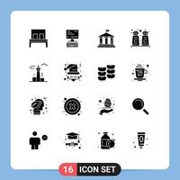 16 Universal Solid Glyphs Set for Web and Mobile Applications canada architecture and city bank shop cinnamon Editable Vector Design Elements