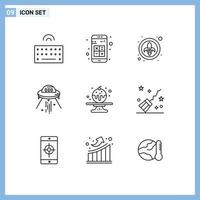 Set of 9 Commercial Outlines pack for alien ship interaction space lys Editable Vector Design Elements
