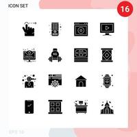 16 Creative Icons Modern Signs and Symbols of monitoring configuration ux play screen Editable Vector Design Elements