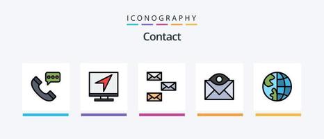 la línea de contacto llenó el paquete de 5 íconos que incluye el correo electrónico. comunicación. mensaje. sobre. Contáctenos. diseño de iconos creativos vector
