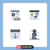 Editable Vector Line Pack of 4 Simple Flat Icons of digital arrange gear coding interface Editable Vector Design Elements