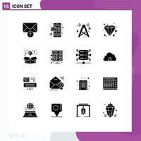 Group of 16 Modern Solid Glyphs Set for admin box internet birthday diamond Editable Vector Design Elements