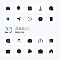 Paquete de iconos de 20 glifos sólidos de instagram como galería de conjuntos feed de instagram vector