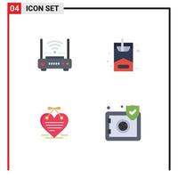 Set of 4 Commercial Flat Icons pack for router hanging heart internet hobbies love letter Editable Vector Design Elements