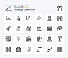 paquete de iconos de 25 líneas de construcción y construcción que incluye la casa. construcción. rodillo. trabaja. construcción vector