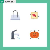 Universal Icon Symbols Group of 4 Modern Flat Icons of bag bathroom card marriage card faucet Editable Vector Design Elements
