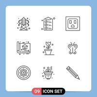 Universal Icon Symbols Group of 9 Modern Outlines of nature flower electric design build Editable Vector Design Elements