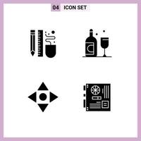 Set of 4 Vector Solid Glyphs on Grid for drawing move pencil glass computer Editable Vector Design Elements