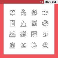 Outline Pack of 16 Universal Symbols of learning education development book thumbs up Editable Vector Design Elements