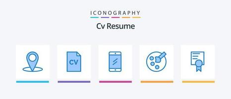 Cv Resume Blue 5 Icon Pack Including . education. chat. certificate. education. Creative Icons Design vector