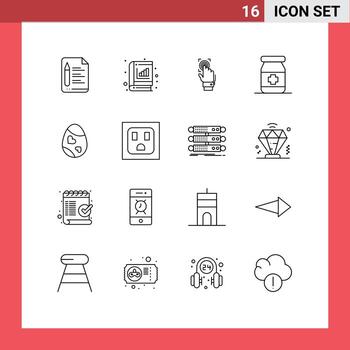 conjunto de esquemas de interfaz móvil de 16 pictogramas de tabletas antídoto escaneo de estadísticas escanear elementos de diseño de vectores editables