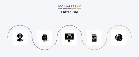 Easter Glyph 5 Icon Pack Including bynny. holiday. monitor. easter. egg vector