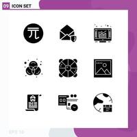 Modern Set of 9 Solid Glyphs Pictograph of lifebuoy rgb security design report Editable Vector Design Elements