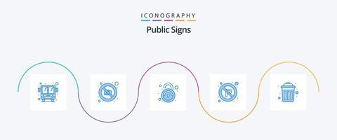 Paquete de 5 iconos de señales públicas azul que incluye basura. signo. público. regulador. no vector