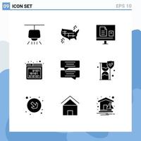 Group of 9 Solid Glyphs Signs and Symbols for bubble interface e code school Editable Vector Design Elements