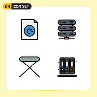 Group of 4 Modern Filledline Flat Colors Set for document house computing storage interior Editable Vector Design Elements