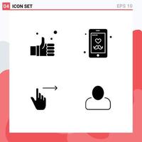 Group of 4 Solid Glyphs Signs and Symbols for business finger like father right Editable Vector Design Elements