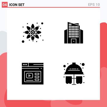 Editable Vector Line Pack of 4 Simple Solid Glyphs of physics website building internet test Editable Vector Design Elements