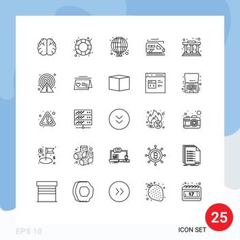 25 Universal Lines Set for Web and Mobile Applications learning museum china tunnel train Editable Vector Design Elements