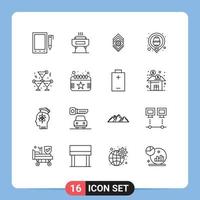 Mobile Interface Outline Set of 16 Pictograms of drink map gear location easter Editable Vector Design Elements