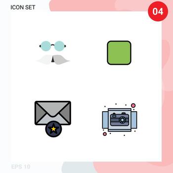 4 Creative Icons Modern Signs and Symbols of moustache message glasses check box camera Editable Vector Design Elements