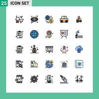 25 iconos creativos, signos y símbolos modernos de dinero de fondos, vehículos globales, elementos de diseño de vectores editables para automóviles