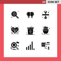 Universal Icon Symbols Group of 9 Modern Solid Glyphs of romantic love thinking heart scale Editable Vector Design Elements