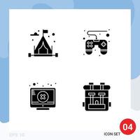 4 Thematic Vector Solid Glyphs and Editable Symbols of camping attention control pad screen bag Editable Vector Design Elements