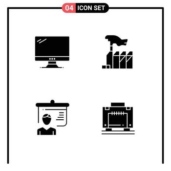 4 glifos sólidos universales establecidos para aplicaciones web y móviles cabildeo informático imac despotismo educación elementos de diseño vectorial editables vector